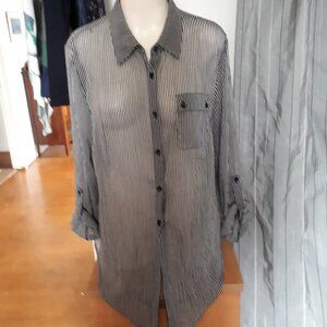 Blouse by Zac & Rachel - Semi Sheer Black & White Pinstripe - Sz. XL
